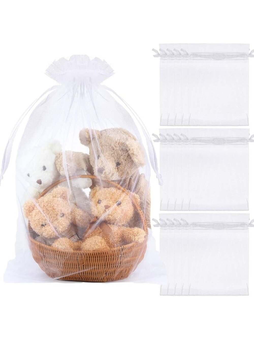 30 Pcs Extra Large White Drawstring Organza Bags for Gifts & Storage - 24x30